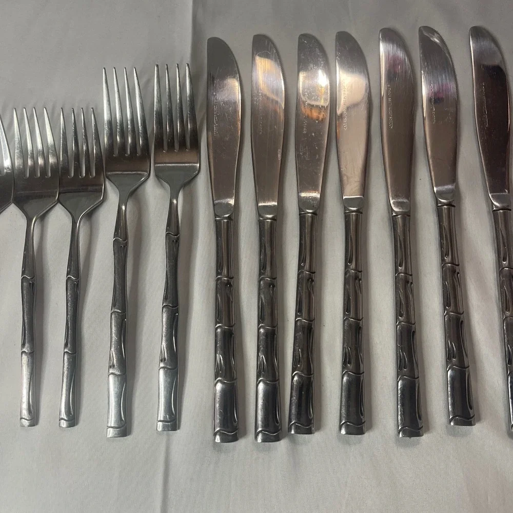 Vintage Bamboo Stainless Steel Flatware Set Mixed Lot made in Korea‎